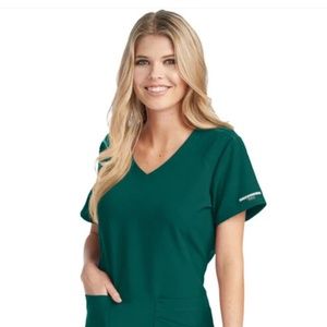 Sketchers Women's Vitality V-Neck Solid Scrub Top - Hunter Green